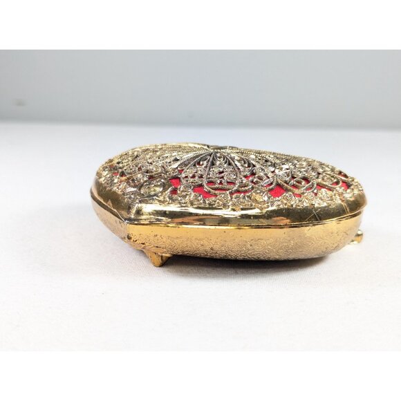 Vintage Butterfly jewelry box made in Japan, Gold tone filigree trinket box gift - Picture 3 of 10